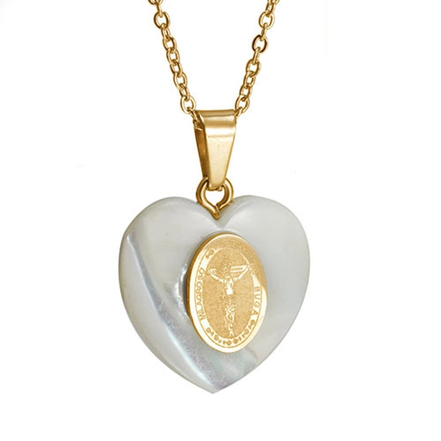 Elegant Heart Shape 304 Stainless Steel Shell  Pendant Necklace