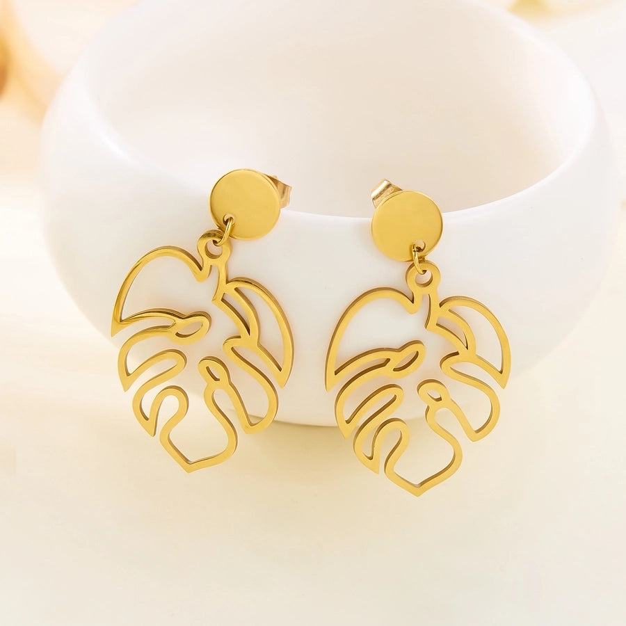 1 Pair Elegant Tropical Leaves Flower Shell 201 Stainless Steel Drop Earrings