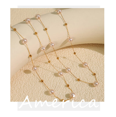 Jewelry IG Style Elegant French Style Round 304 Stainless Steel Artificial Pearls 18K Gold Plated Beaded Polishing Necklace