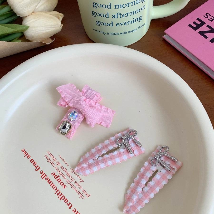 Women's Sweet Bow Knot Cloth Inlay Rhinestones Hair Clip Hair Tie