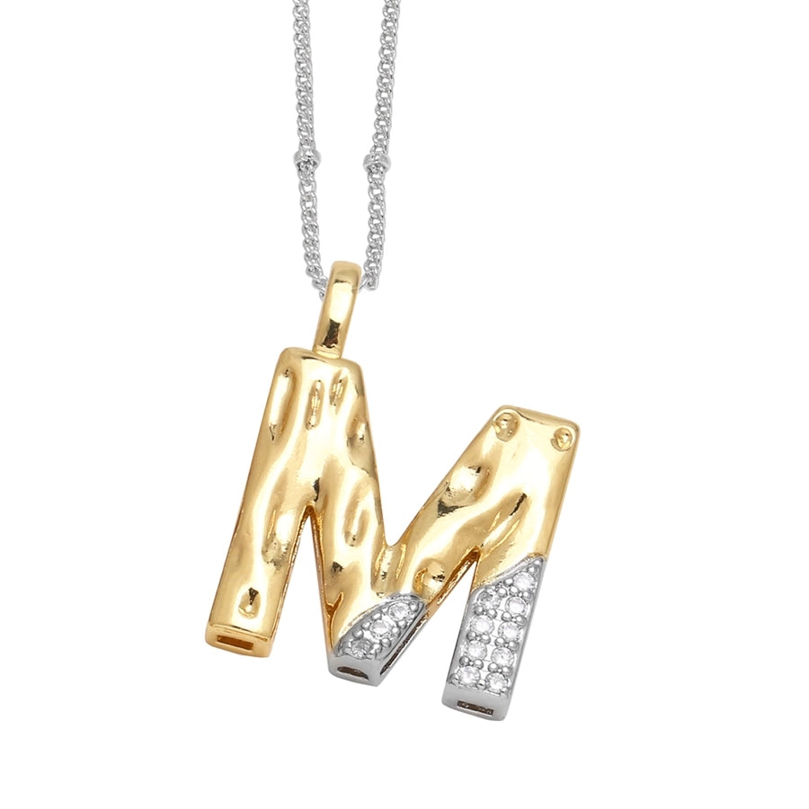 Jewelry Modern Style Simple Style letter 201 Stainless Steel Copper Zircon 18K Gold Plated Mixed Metal Inlay Pendant Necklace