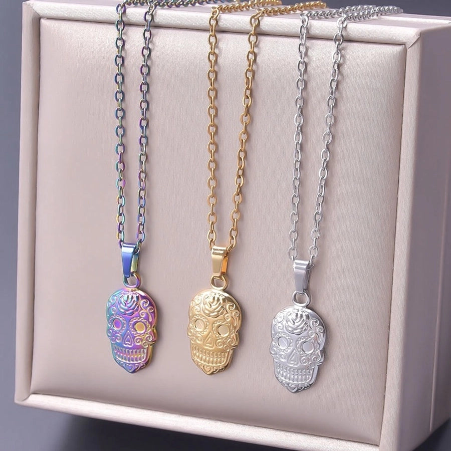 Jewelry Casual Hip-Hop Funny Skull 304 Stainless Steel 18K Gold Plated Plating Pendant Necklace