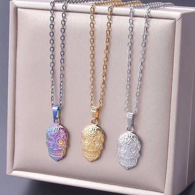 Jewelry Casual Hip-Hop Funny Skull 304 Stainless Steel 18K Gold Plated Plating Pendant Necklace