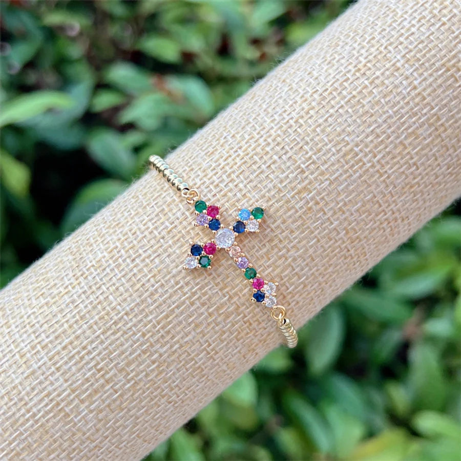 Jewelry Simple Style Classic Style Cross Virgin Mary Copper Zircon 18K Gold Plated Bracelets Necklace Jewelry Set