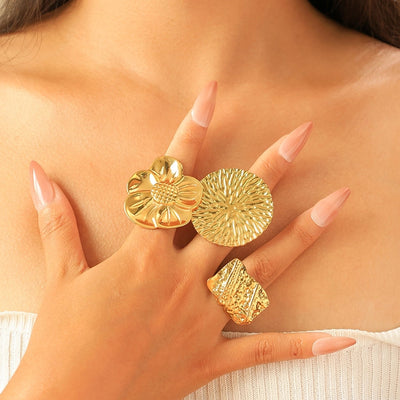 Jewelry Casual Elegant Commute Geometric Flower 304 Stainless Steel 14K Gold Plated Plating Stainless Steel Rings