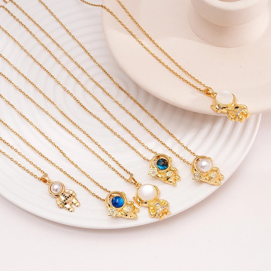 Jewelry Cute IG Style Astronaut Starry Sky 304 Stainless Steel Copper Necklace