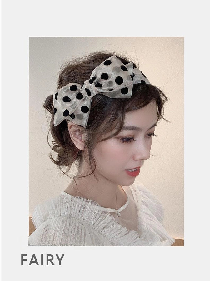 Elegant niche polka dot bow headband female versatile internet celebrity  outing hair band Sweet wide-brimmed simple headband