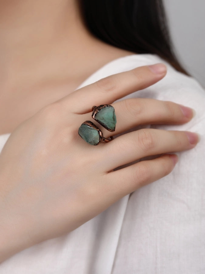Gem Stone Copper Asymmetrical Inlay Geometric Gem Argyle Natural Stone Gem Crystal Open Rings