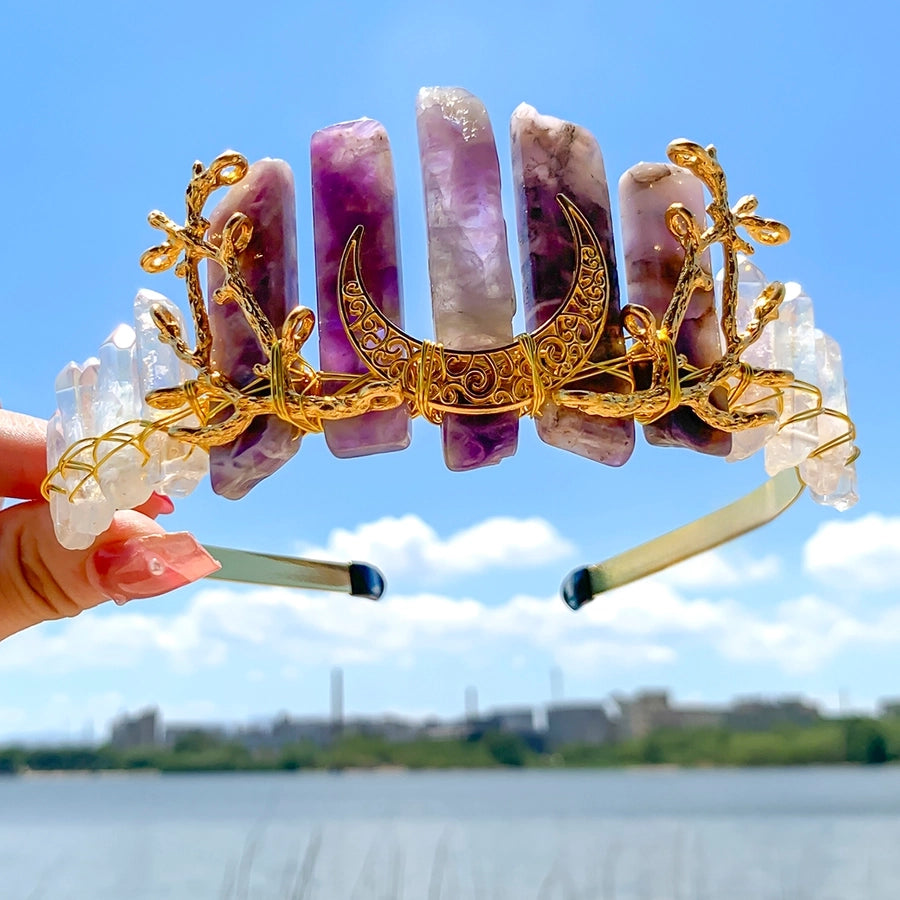 Women's Luxurious Queen Bridal Moon Alloy Knitting Natural Stone Hair Band