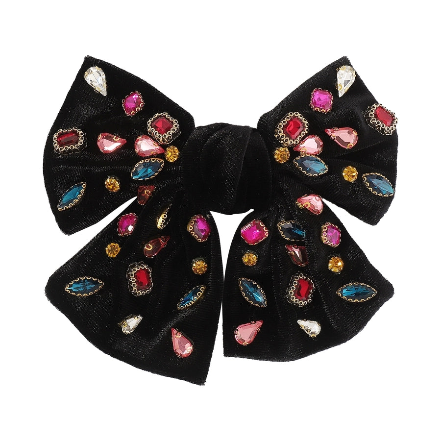fashion bow knot alloy corduroy inlay artificial pearls rhinestones hair clip 1 piece