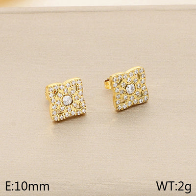 1 Pair Vintage Style Square Heart Shape Hollow Out Inlay 304 Stainless Steel Pearl Zircon 18K Gold Plated Earrings