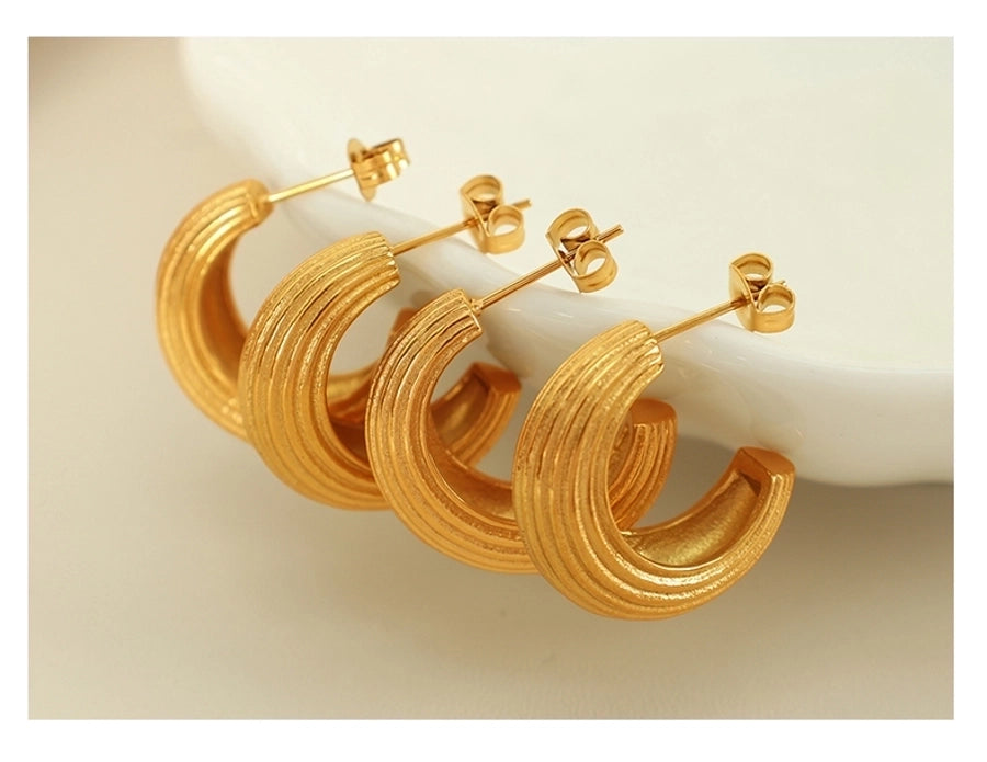 1 Pair IG Style Retro Classic Style C Shape Polishing Plating 304 Stainless Steel 18K Gold Plated Ear Studs