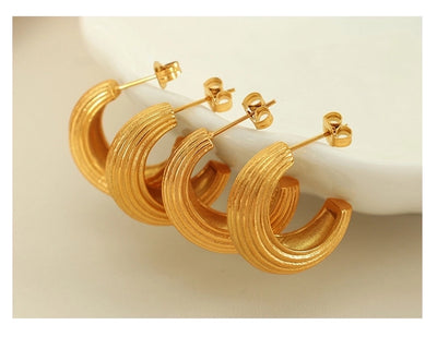 1 Pair IG Style Retro Classic Style C Shape Polishing Plating 304 Stainless Steel 18K Gold Plated Ear Studs