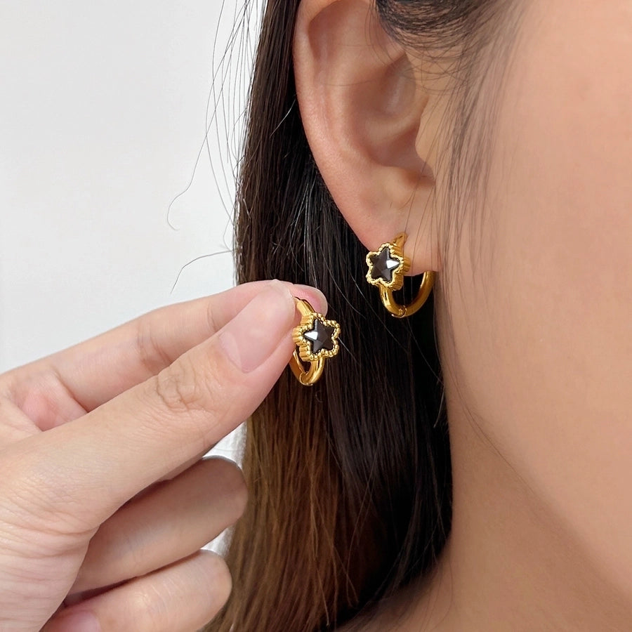 1 Pair Simple Style Commute Pentagram 304 Stainless Steel 316 Stainless Steel  Rhinestones 18K Gold Plated Earrings