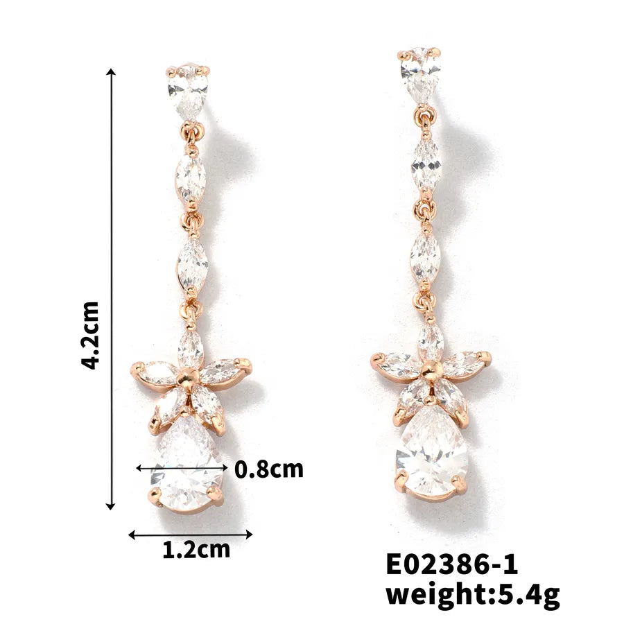 1 Pair Sweet Water Droplets Inlay Copper Zircon K Gold Plated Drop Earrings