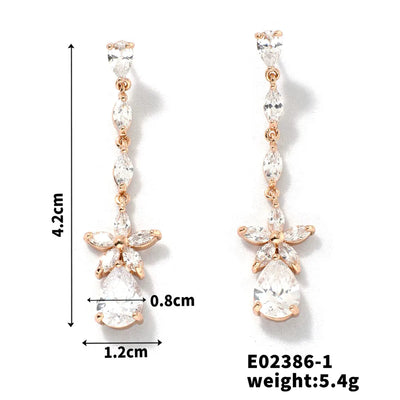 1 Pair Sweet Water Droplets Inlay Copper Zircon K Gold Plated Drop Earrings