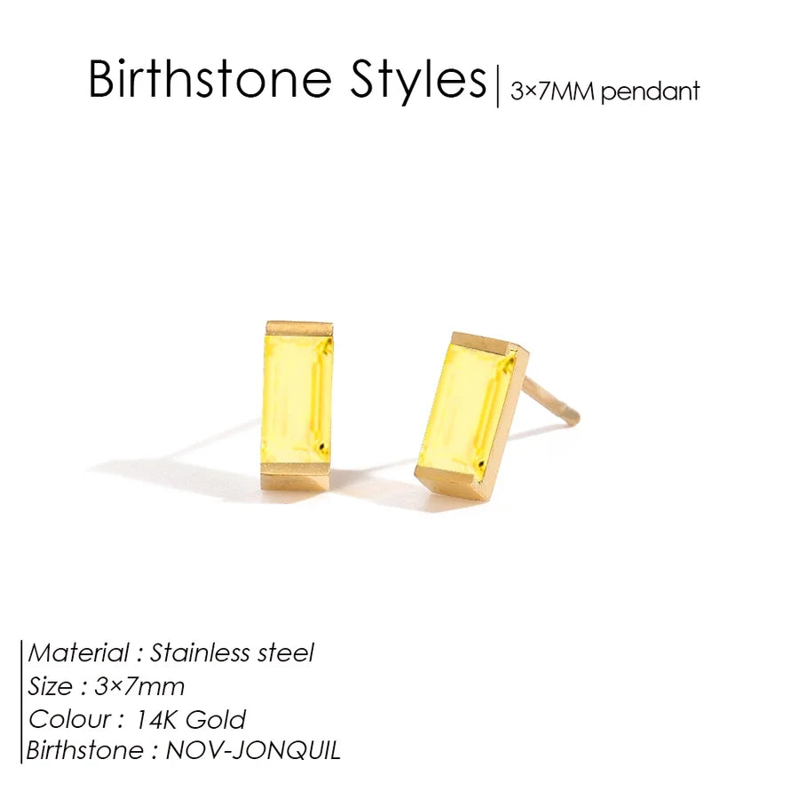 1 Pair Casual Vintage Style Classic Style Square Rectangle 304 Stainless Steel Birthstone Zircon Ear Studs