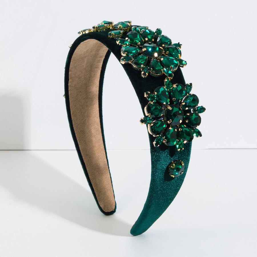 glam shiny flower cloth lace inlay rhinestones pearl hair band