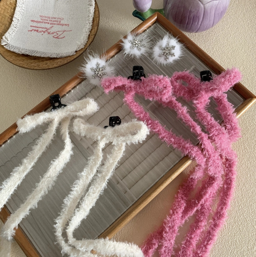 Women's Korean Style Bow Knot Flannel Hair Claws