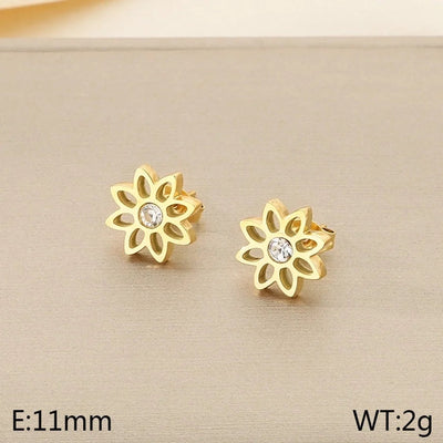 1 Pair Vintage Style Flower Hollow Out Inlay 304 Stainless Steel Zircon 18K Gold Plated Ear Studs