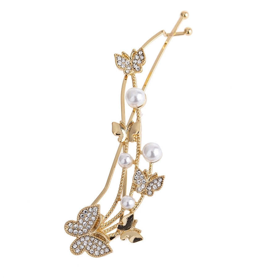 simple style butterfly alloy inlay artificial pearls rhinestones hair clip 1 piece