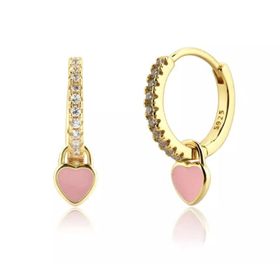 1 Pair Sweet Heart Shape Inlay Copper Zircon Drop Earrings