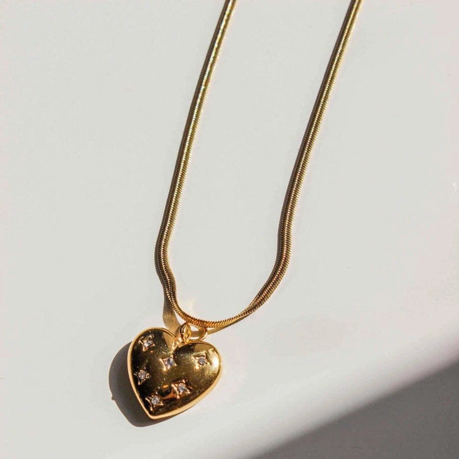 Jewelry Elegant Heart Shape 304 Stainless Steel Zircon 18K Gold Plated Pendant Necklace