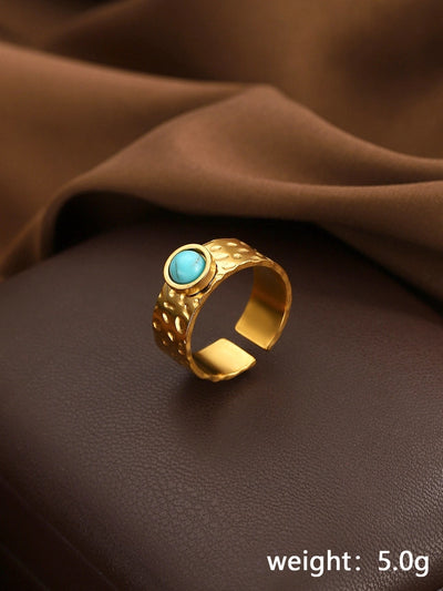 Jewelry Elegant Geometric 304 Stainless Steel Turquoise Open Rings
