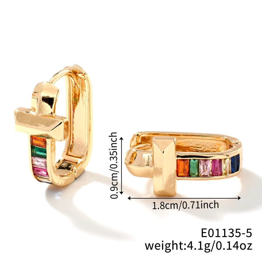 1 Pair Elegant Simple Style Shiny Geometric Inlay Copper Glass K Gold Plated Rhodium Plated Ear clip