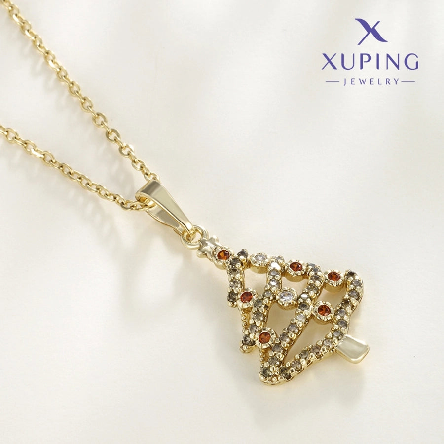 Copper 18K Gold Plated Christmas Tree Pendant Necklace