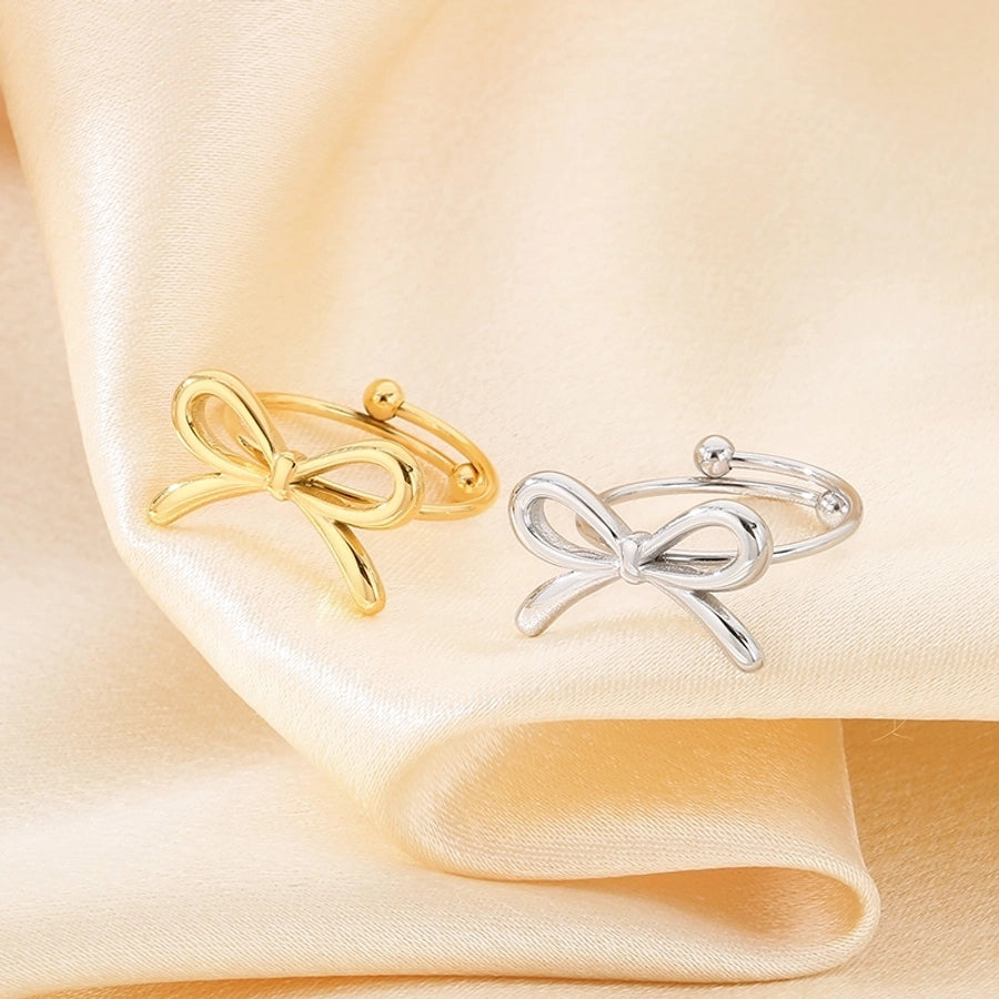 Jewelry Simple Style Bow Knot 304 Stainless Steel 18K Gold Plated Open Rings