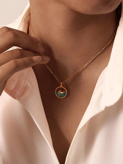 201 Stainless Steel Copper 18K Gold Plated Hollow Out Whale Glass Pendant Necklace