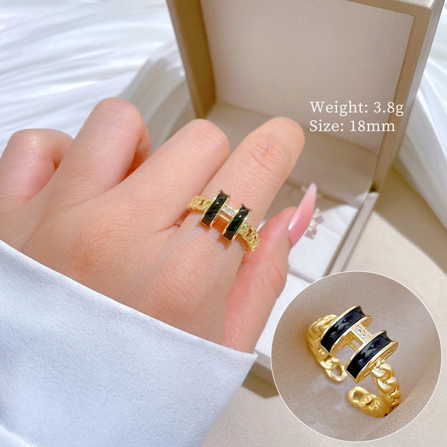 Titanium Steel Brass Gold Plated Inlay Geometric Zircon Brass Rings