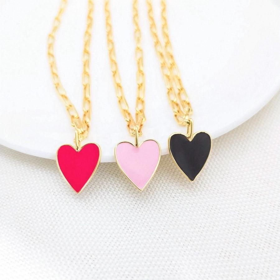 Copper Paperclip Chain Enamel Heart Shape Pendant Necklace