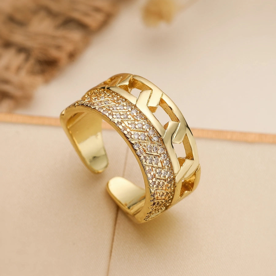 Copper 18K Gold Plated Plating Geometric Zircon Open Rings