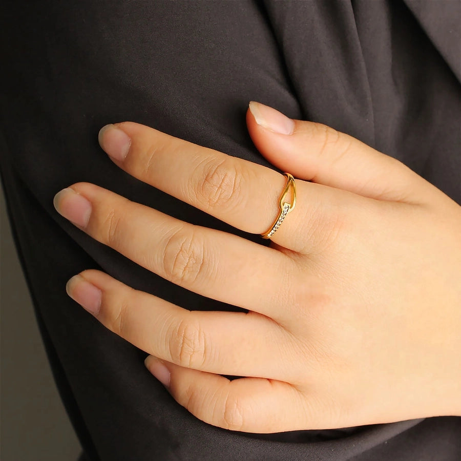 Jewelry Simple Style Commute Water Droplets Solid Color 304 Stainless Steel Rhinestones 18K Gold Plated Round Inlay Rings