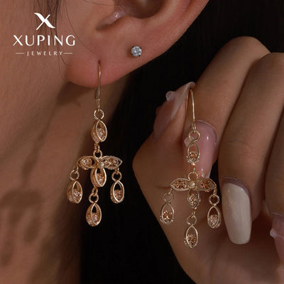 1 Pair Lady Sweet Geometric Tassel Plating Copper Artificial Gemstones 18K Gold Plated Drop Earrings