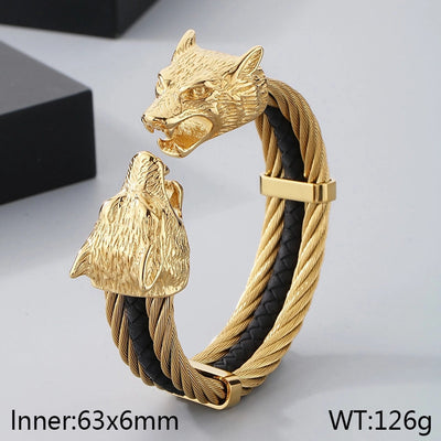 Business Lion's head Wolf Head Skull 304 Stainless Steel 18K Gold Plated Men's Bangle