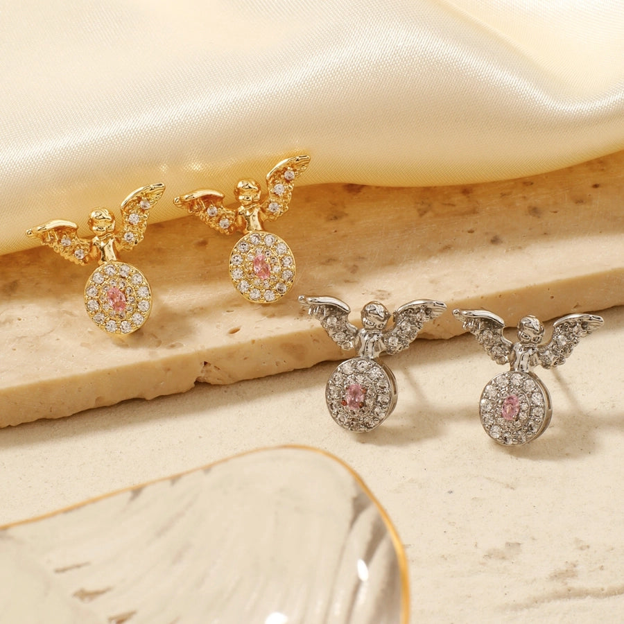 1 Pair Elegant Glam Shiny Geometric Inlay Copper Zircon K Gold Plated Rhodium Plated Drop Earrings