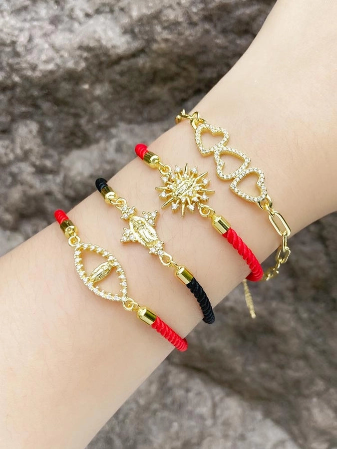 Copper 18K Gold Plated Inlay Virgin Mary Heart Shape Eye Zircon Bracelets