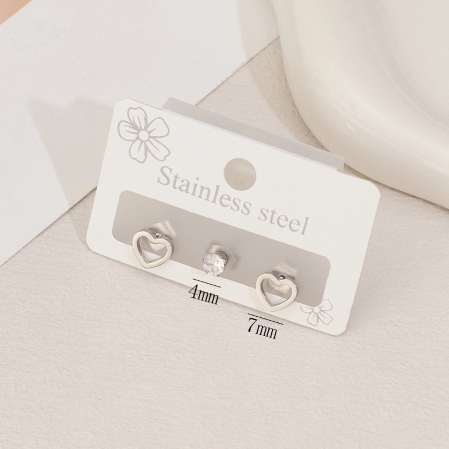 1 Set Sweet Simple Style Geometric Heart Shape Polishing Hollow Out Inlay 304 Stainless Steel Zircon 18K Gold Plated Ear Studs