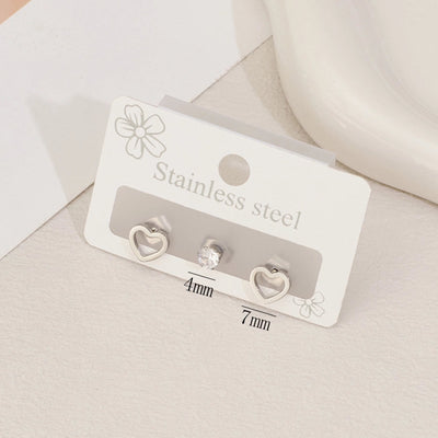 1 Set Sweet Simple Style Geometric Heart Shape Polishing Hollow Out Inlay 304 Stainless Steel Zircon 18K Gold Plated Ear Studs