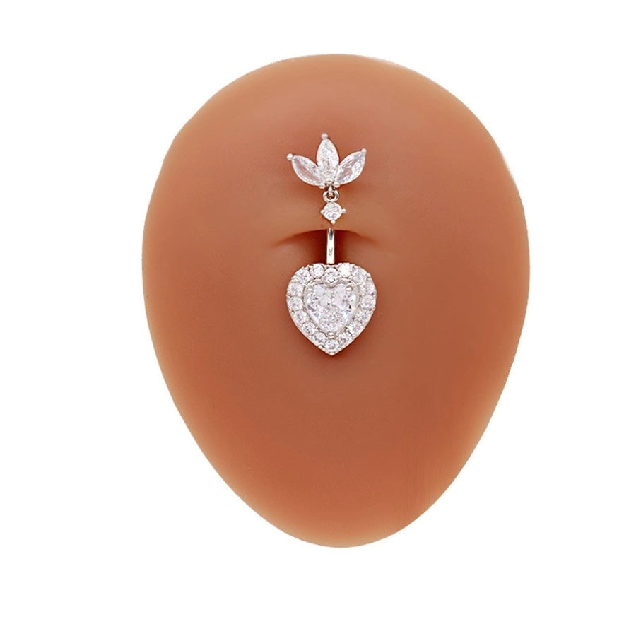 1 Piece Belly Rings Hip-Hop Sexy Heart Shape 316 Stainless Steel  Copper Plating Zircon White Gold Plated Gold Plated