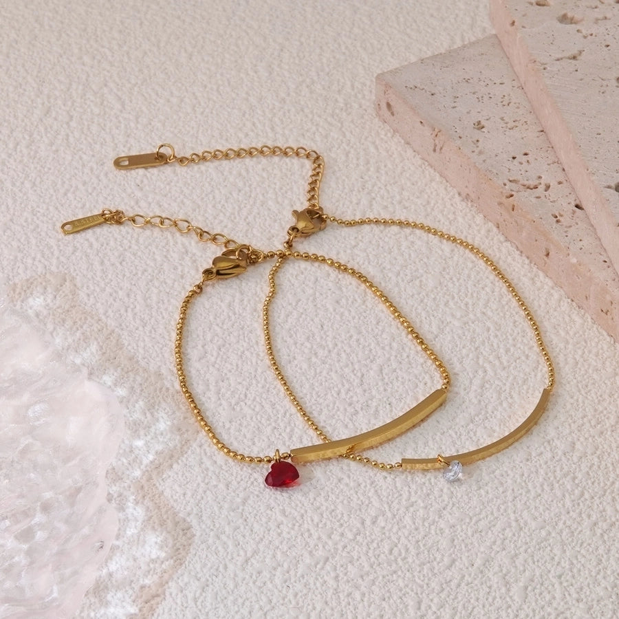 Jewelry Hawaiian French Style IG Style Solid Color 304 Stainless Steel 18K Gold Plated Plating Bracelets Anklet Jewelry Set