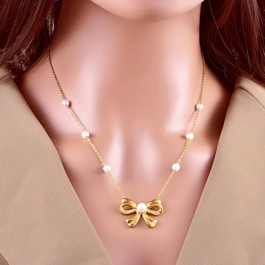 Jewelry Sweet Simple Style Bow Knot Titanium Steel Earrings Necklace