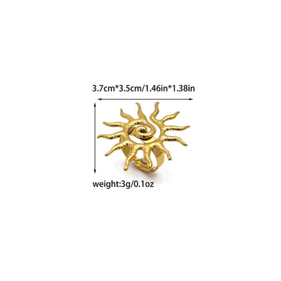 Jewelry Casual Retro Sun Swirl Pattern Butterfly 304 Stainless Steel 14K Gold Plated Open Rings