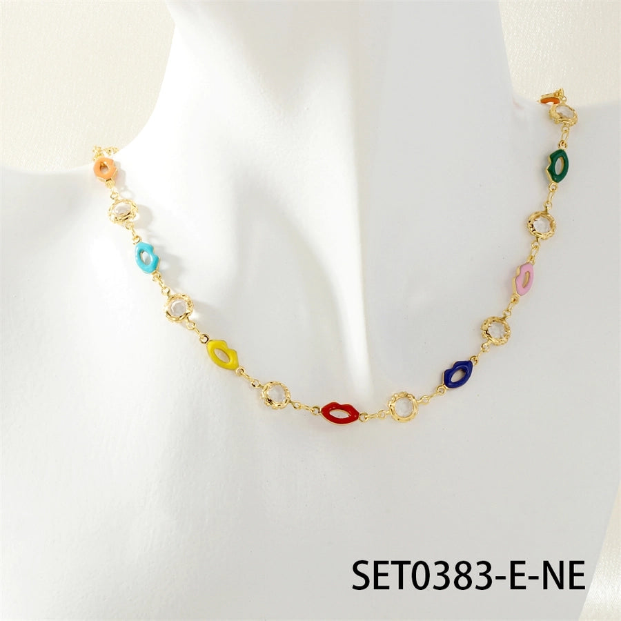 Jewelry IG Style Facial Features Eye  Face Copper Zircon Enamel Inlay Bracelets Necklace