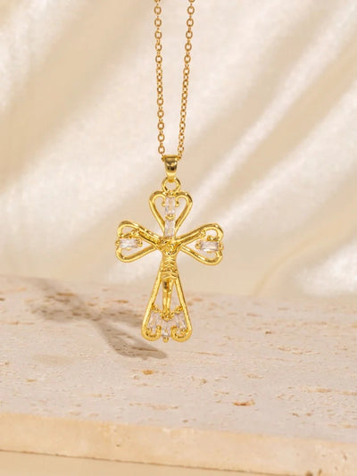 Copper Plating Cross Zircon Pendant Necklace