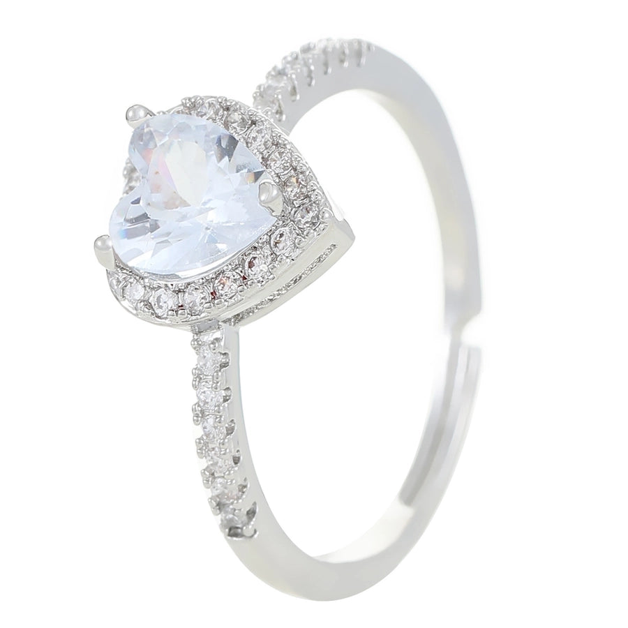 Copper Inlay Heart Shape Zircon Adjustable Ring