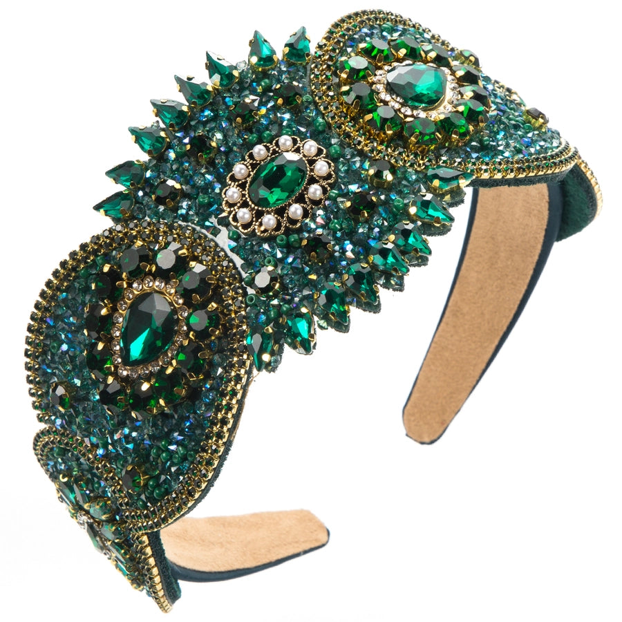 Women's Elegant Luxurious Flower Cloth Inlay Rhinestones Pearl Hair Band